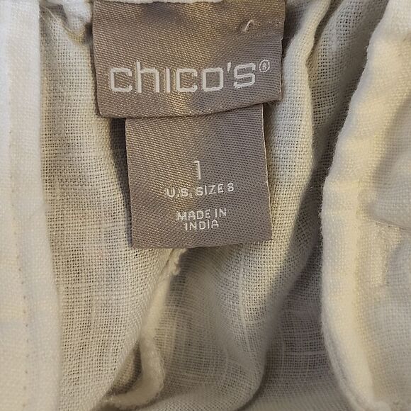 Chico's white 100% linen capri pants, zip & button w/ tie belt, size 8 (1) - Picture 5 of 8